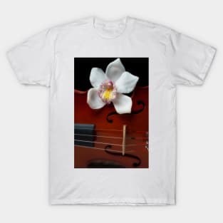 White Orchid On Violin T-Shirt